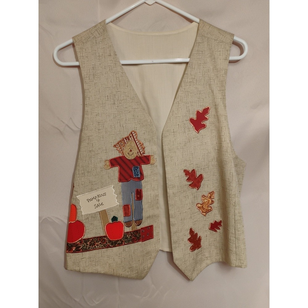 Brand New Handmade Women's MEDIUM M Scarecrow Fall Pumpkin‎ Leaves Vest